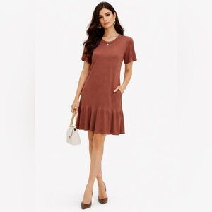 H & M Mini Sweater dress dusty rose size small ruffle sleeves |ruffled hem.